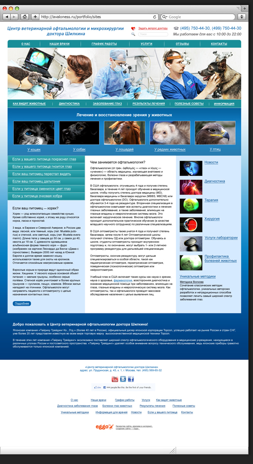 Дизайн сайта для центра ветеринарной офтальмологии и микрохирургии